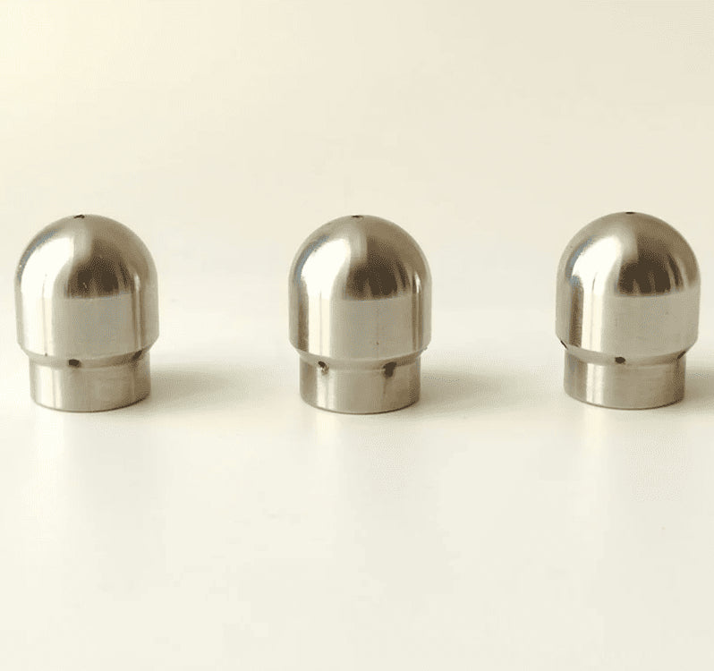 Buse hydrocureuse 1/4 pouce en acier inoxydable avec 4 trous arrière, idéale débouchage WC et petits réseaux.